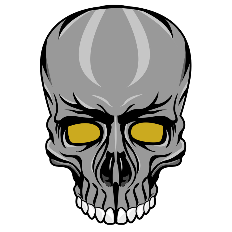 a skull with yellow eyes