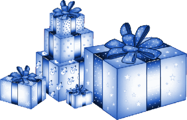 a bunch of blue gift boxes with bows