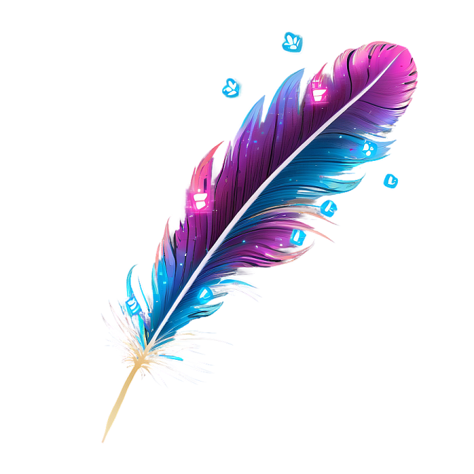 a purple and blue feather on a white background