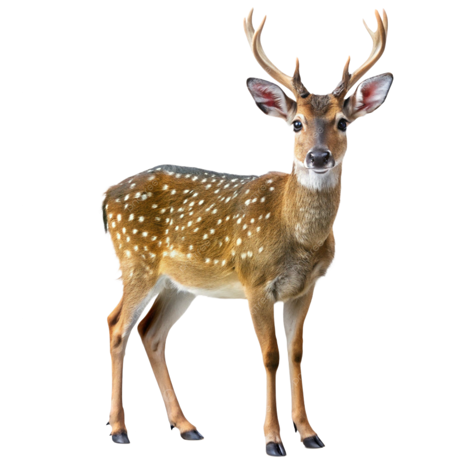 a small deer standing in front of a white background
