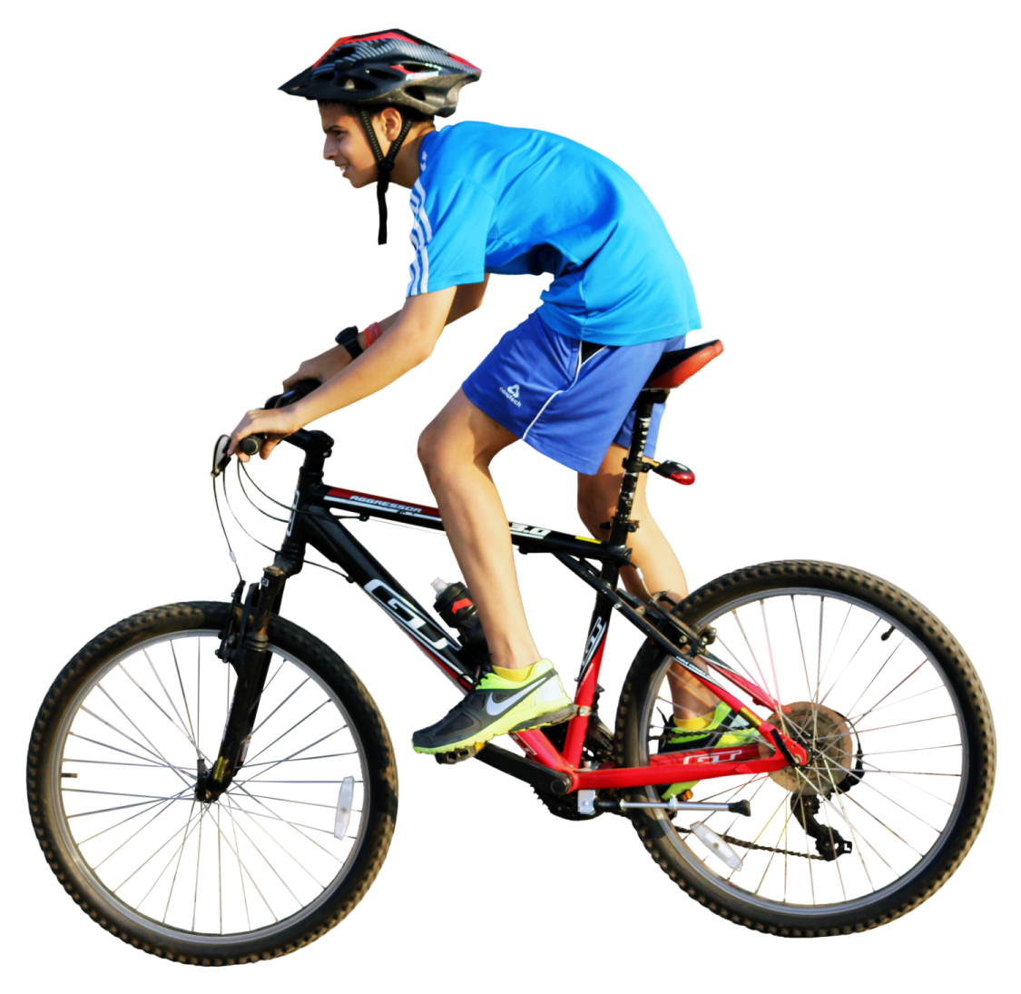 a person riding a bike on a white background