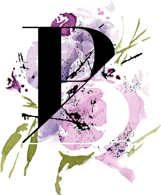 the letter p is painted with watercolor paint