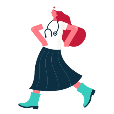 an illustration of a woman in a skirt and headphones