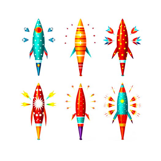 a set of rockets in different colors