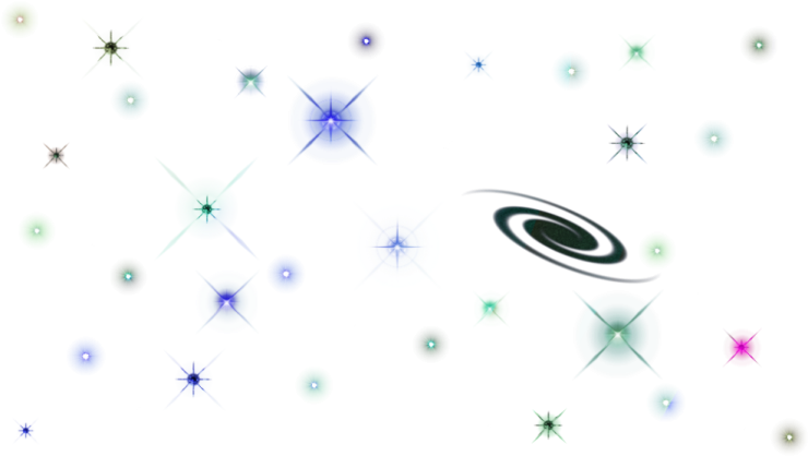 a white background with colorful stars and circles