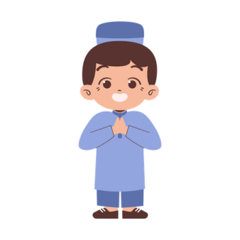 a boy in a blue uniform with his hands folded