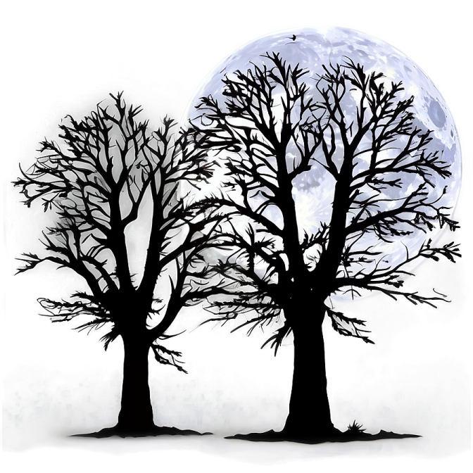 two trees with the moon in the background