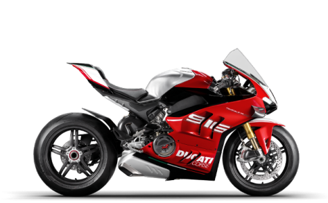 a red and white motorcycle on a white background