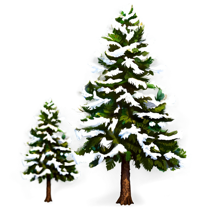 a painting of two trees with snow on them