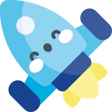 a blue and yellow rocket with white dots on it