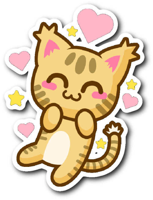 a sticker of a cat with hearts and stars
