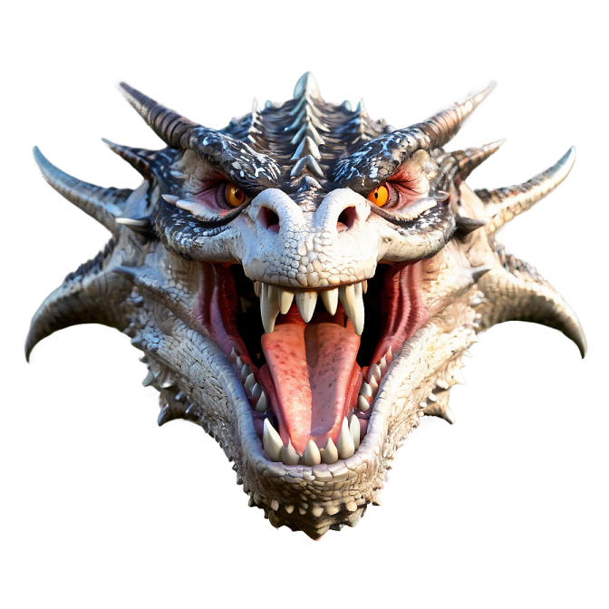a close up of a dragon head on a white background
