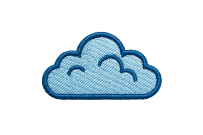 a blue cloud embroidered on a white background