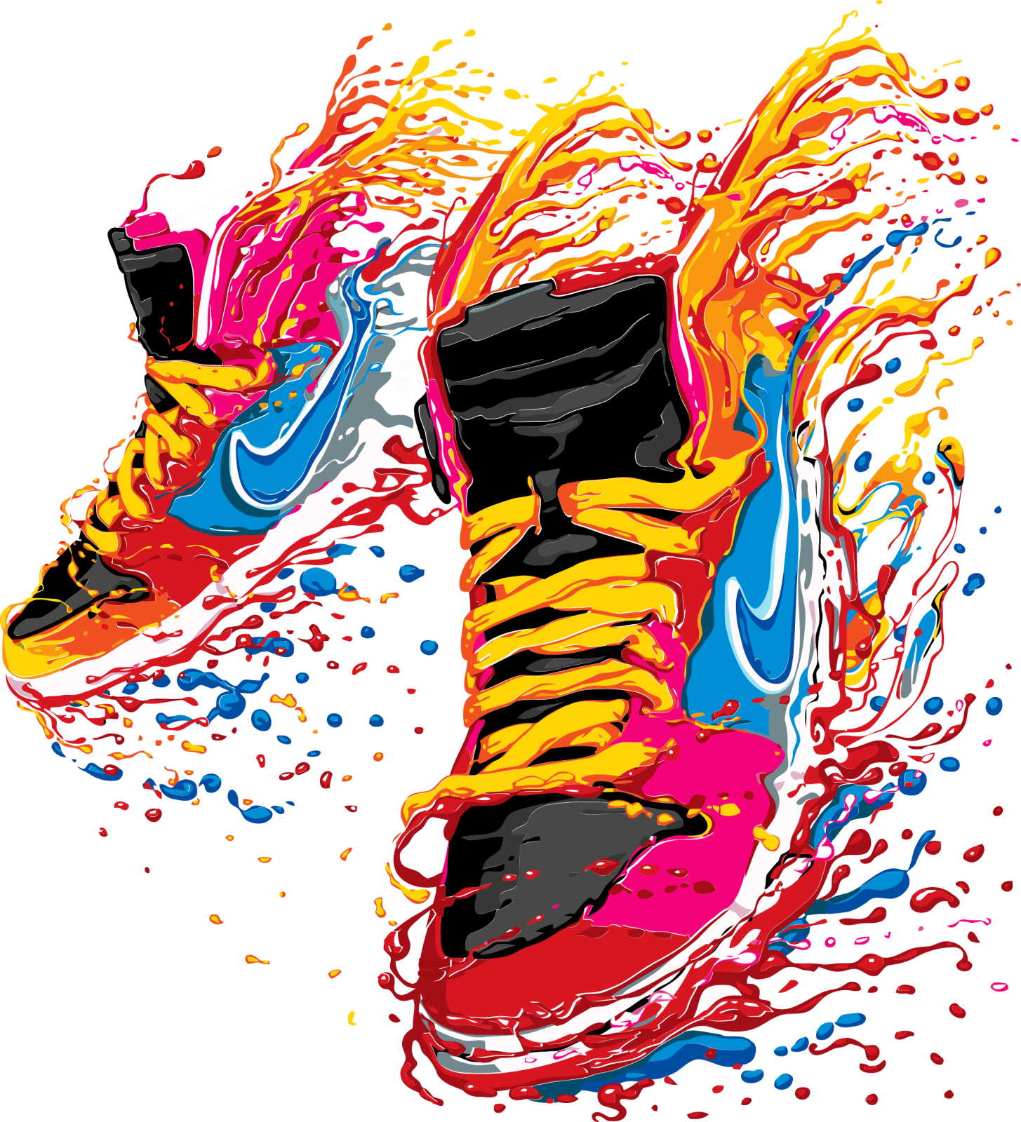 a pair of shoes with colorful paint splashs
