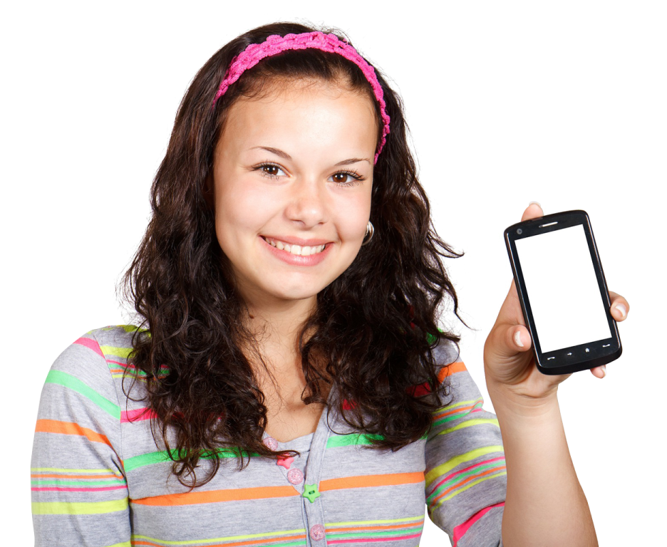 a young girl holding up a cell phone