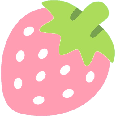 a pink strawberry with green leaves on it