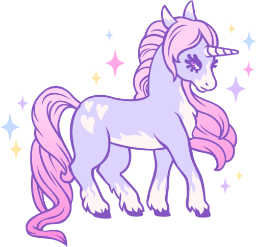 a unicorn with pink hair standing in front of stars