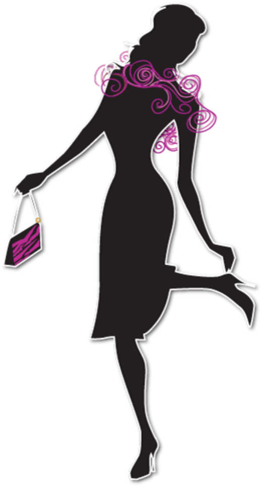 a silhouette of a woman holding a purse
