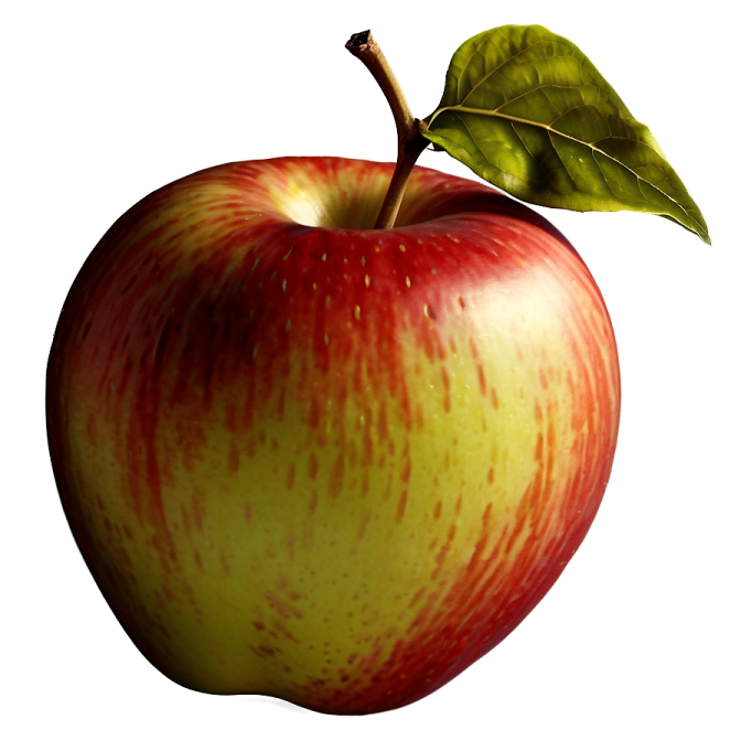 an apple with a leaf on top of it
