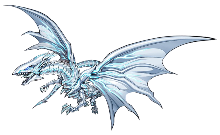 a white dragon with blue wings