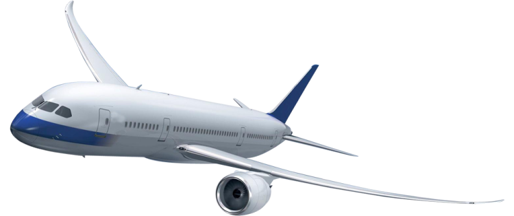 a white and blue airplane flying through the air