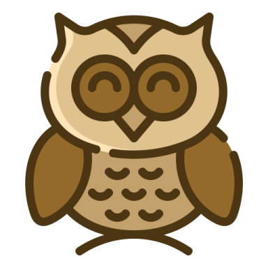 a brown and white owl with big eyes