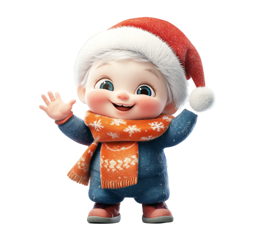 a little boy wearing a santa hat and scarf