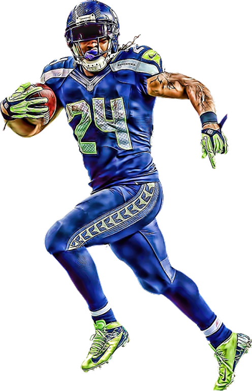 a drawing of a football player holding a ball