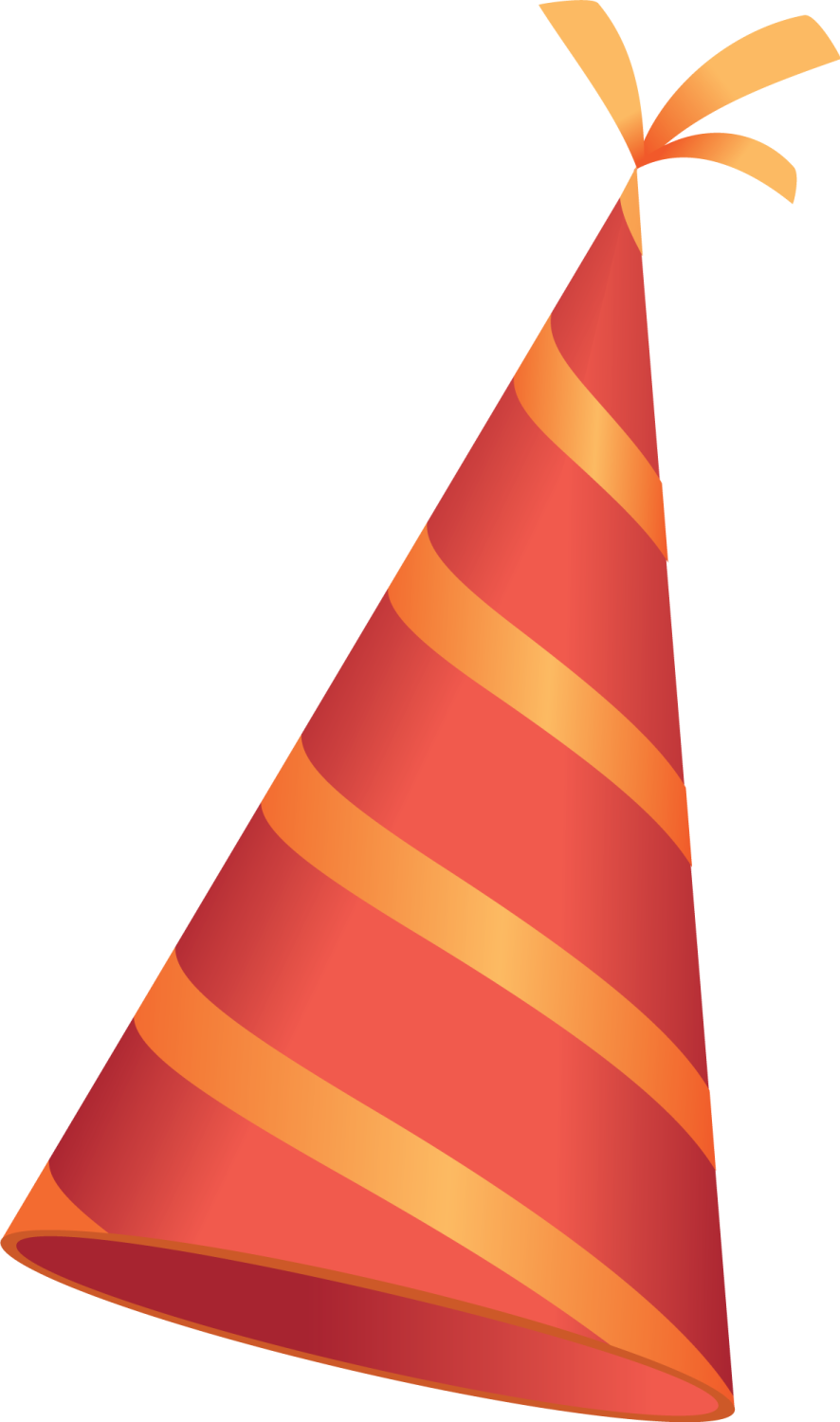 a red party hat with orange stripes