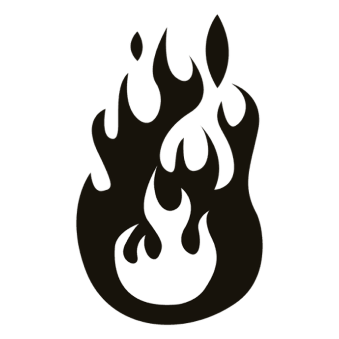 a black and white fire symbol