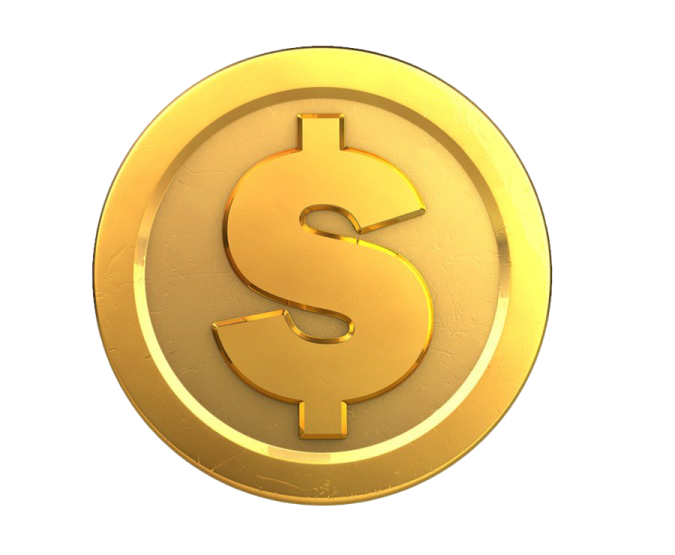 a gold dollar sign on a white background