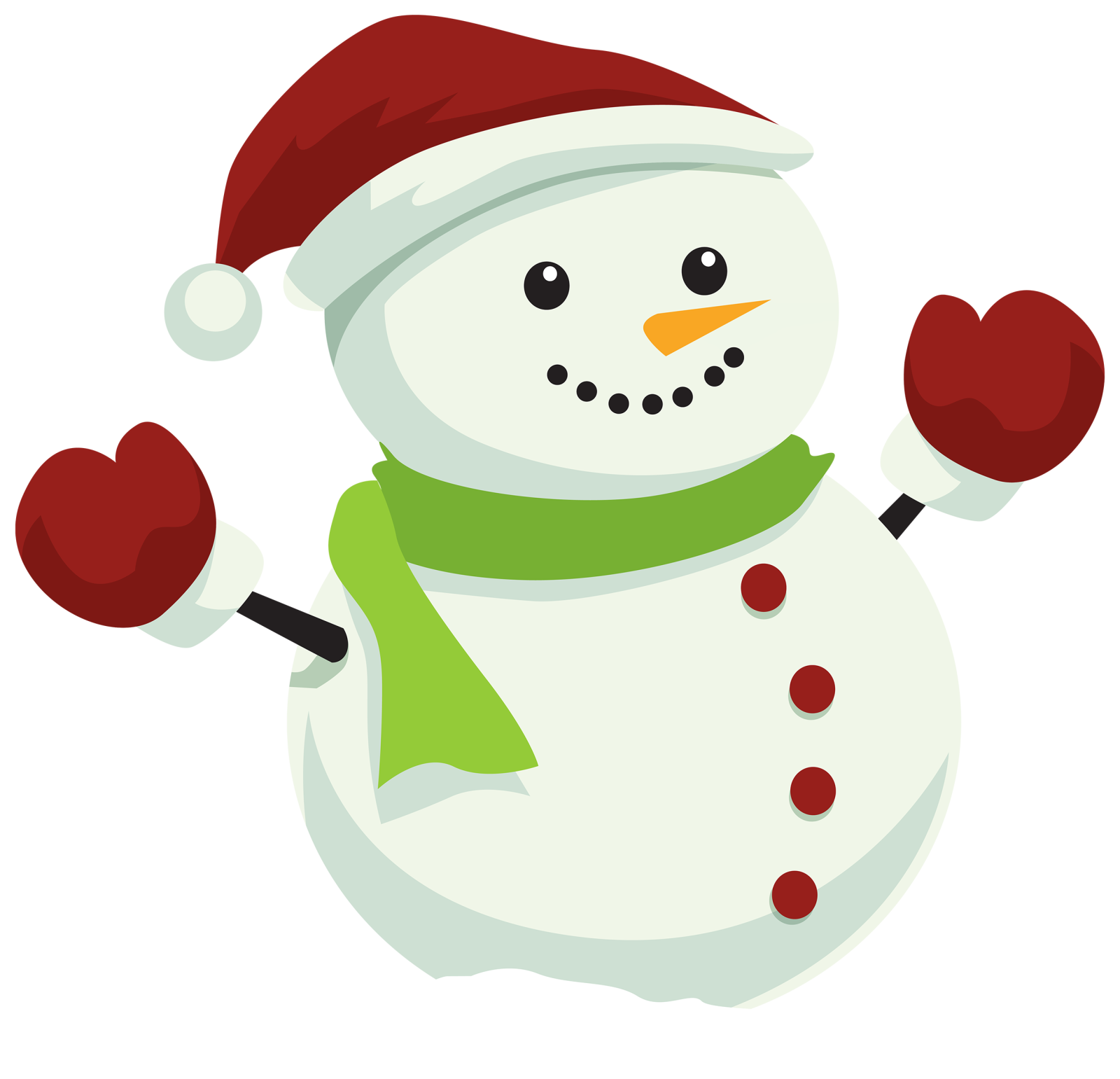a snowman wearing a santa hat and scarf