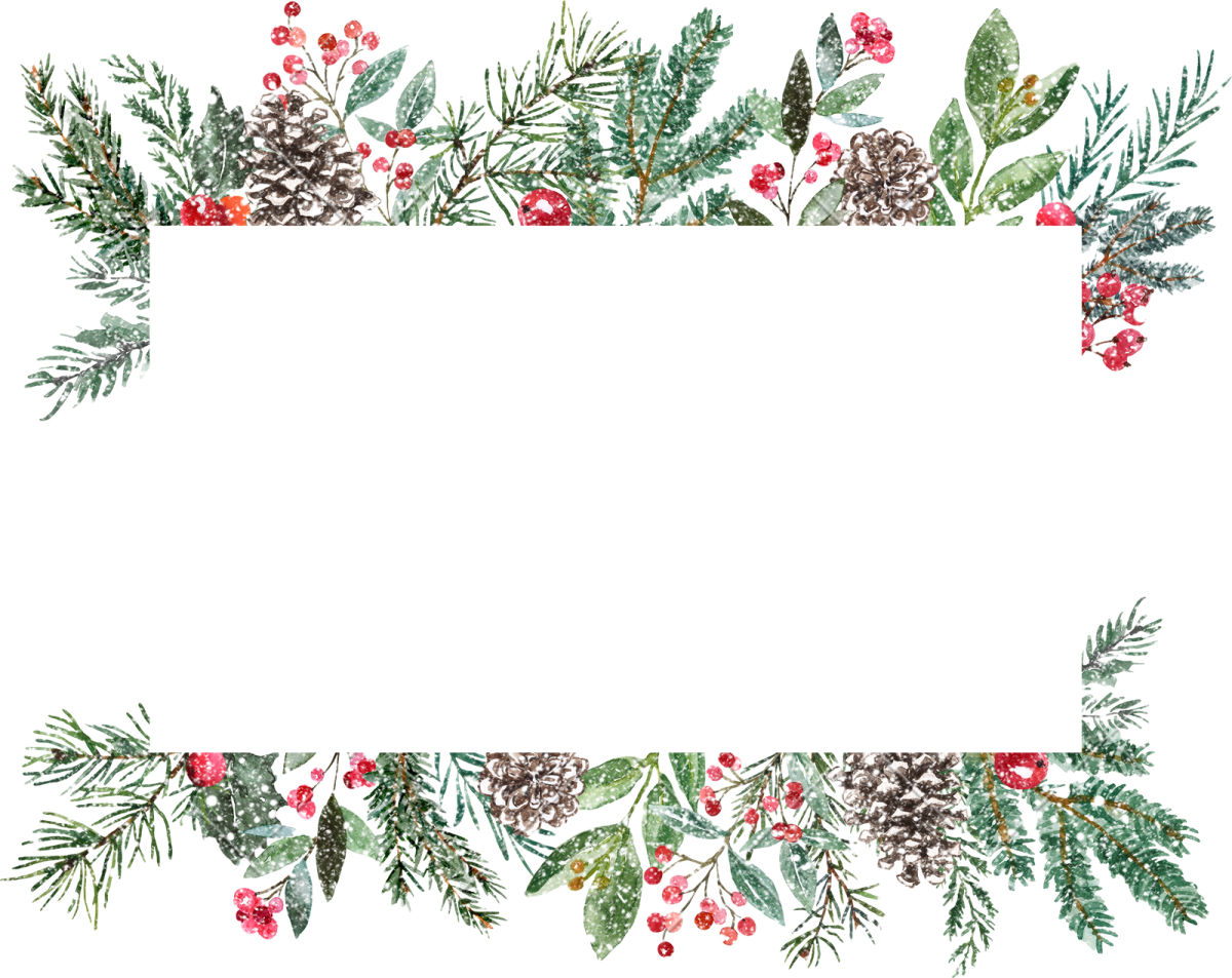 a watercolor christmas border with pine, holly and berries