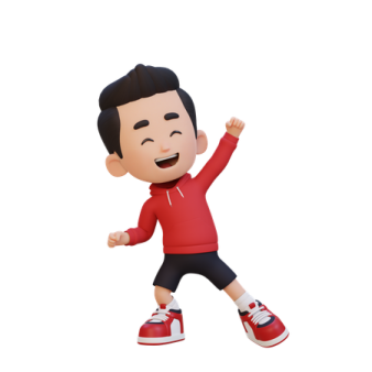 a cartoon figure of a boy in red shirt and black pants