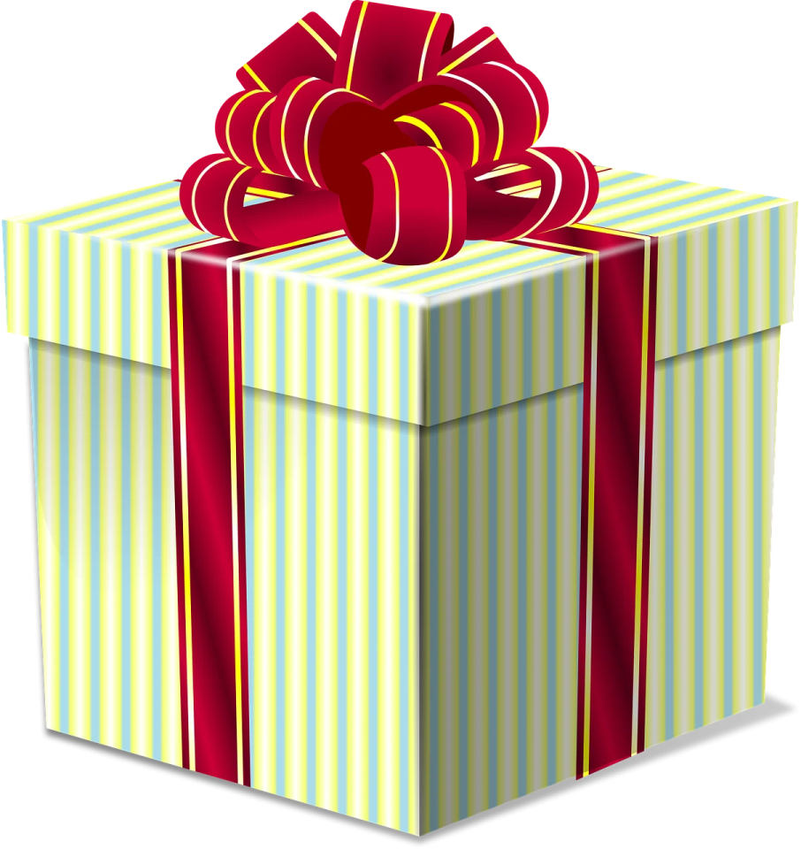 a gift box with a red bow
