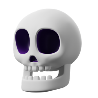 a white skull with purple eyes