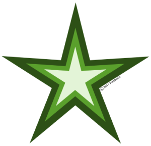 a green star on a white background