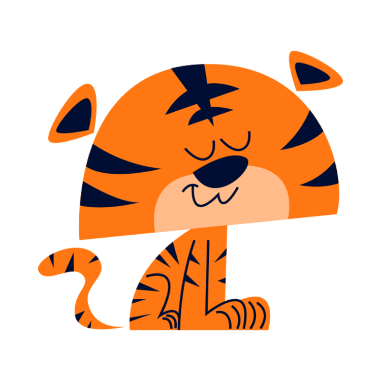 a cartoon tiger sitting down and smiling