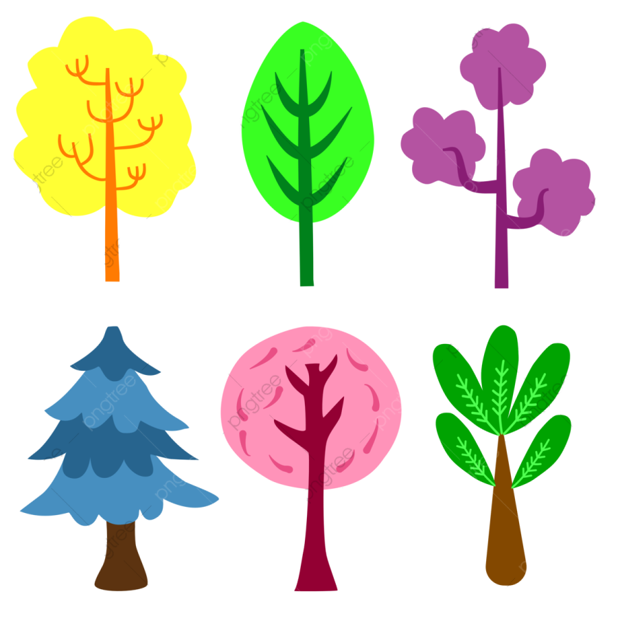 a set of four trees in different colors