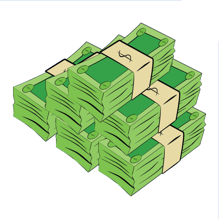 a pile of money on a white background