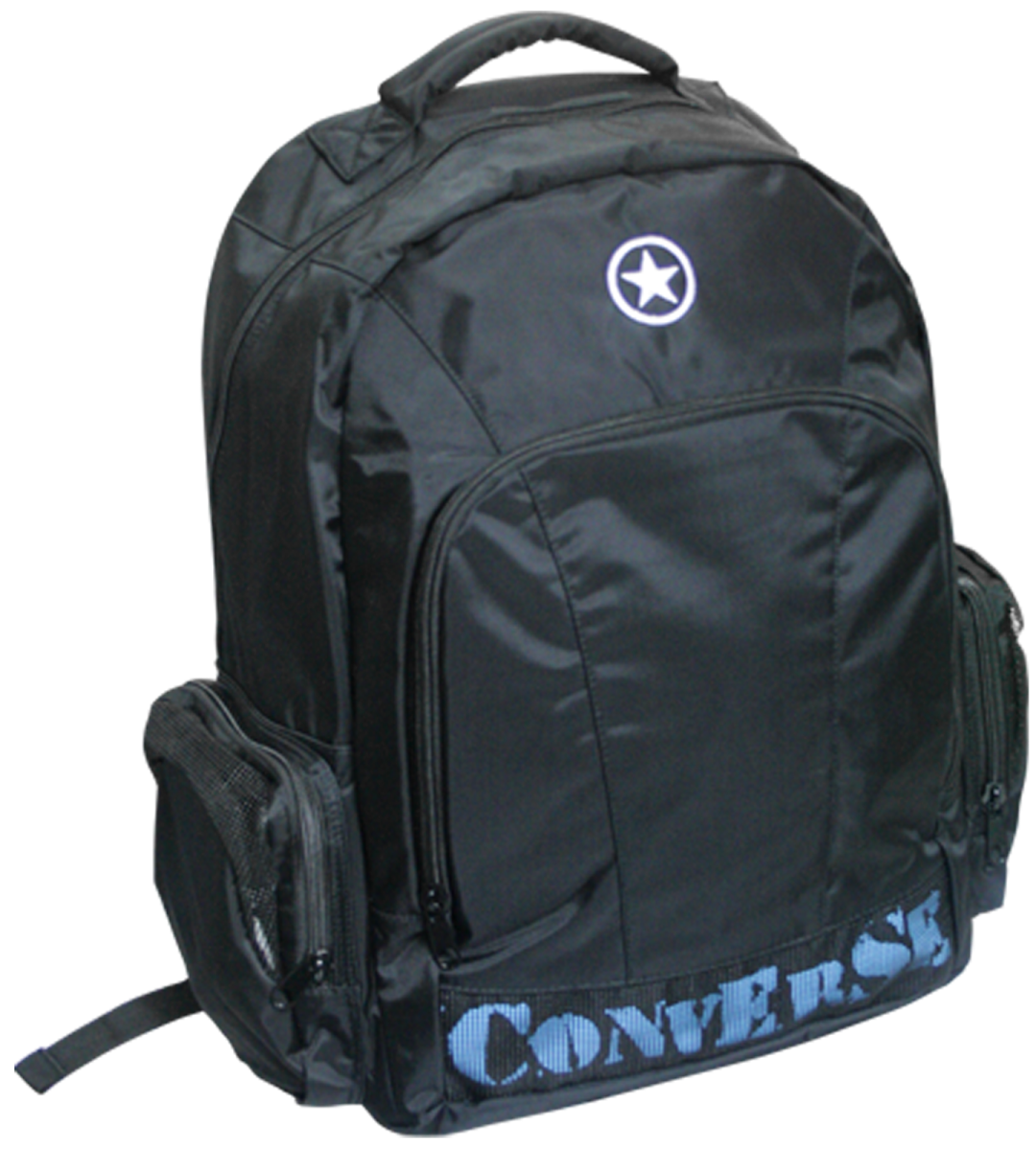 a black backpack with the word overlay on it