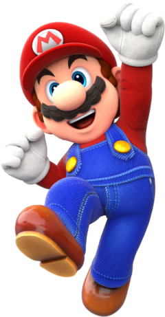 a nintendo character is jumping in the air