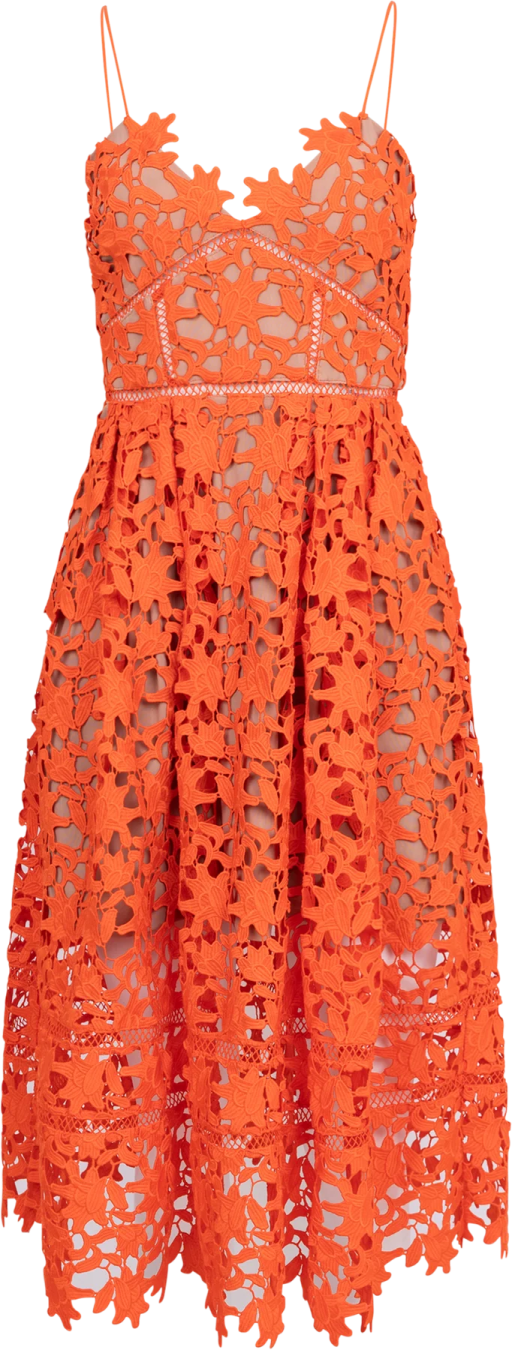 a photo of an orange lace dress