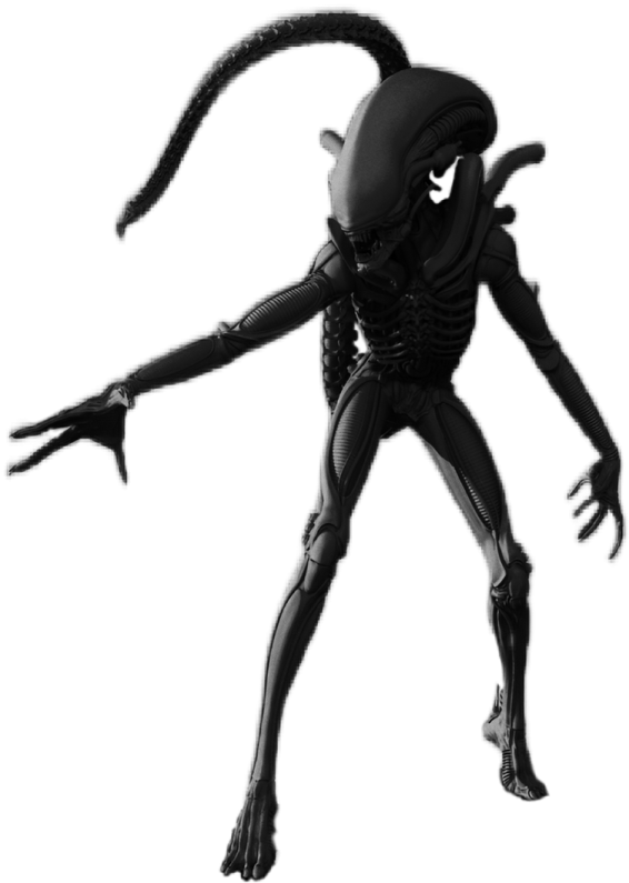 a black and white image of an alien