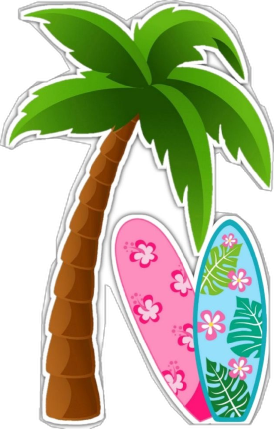 a palm tree and surfboards on a white background