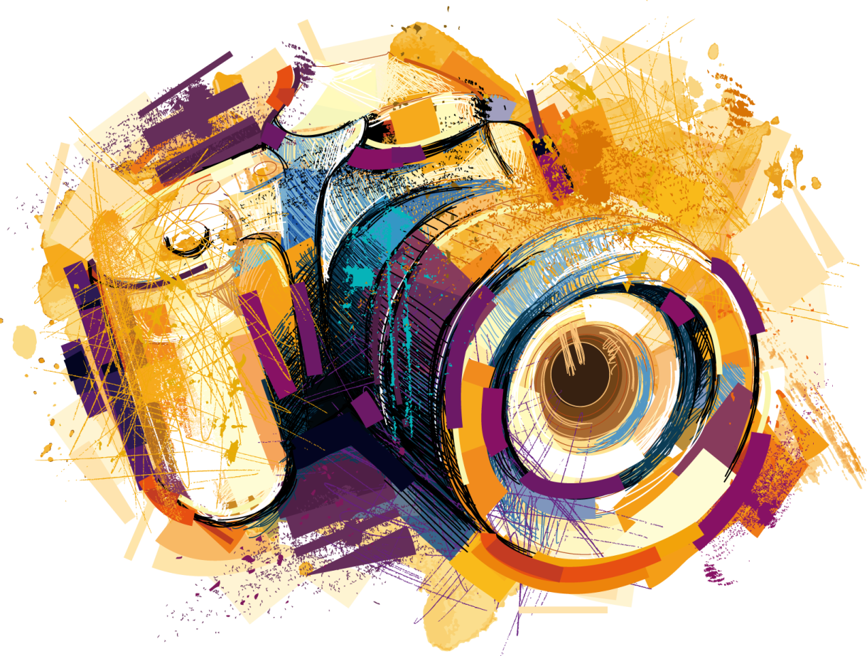 a digital camera with colorful splashs on it