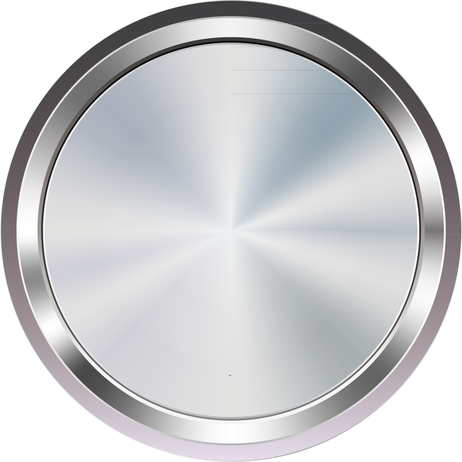 a round metal button with a white background