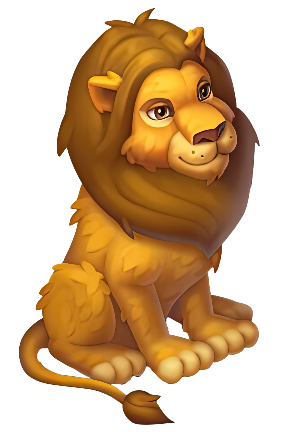 a cartoon lion sitting down on the ground