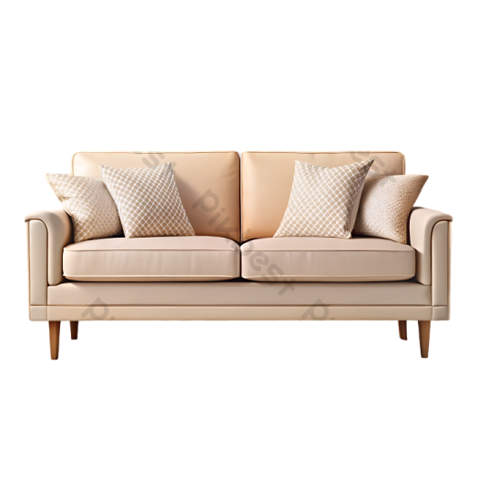 a beige couch with pillows on it