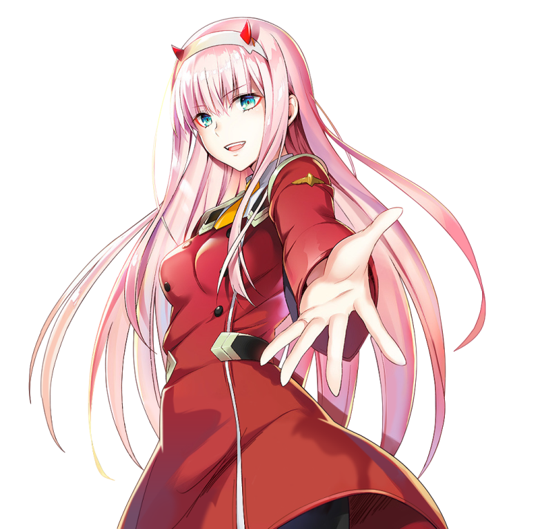 an anime girl with long pink hair wearing a red dress